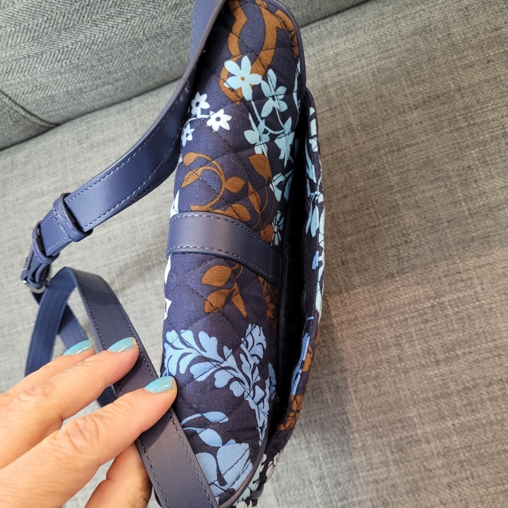 Vera Bradley Floral Blue and Brown Quilted Women's Saddle Crossbody Bag - Picture 5 of 12